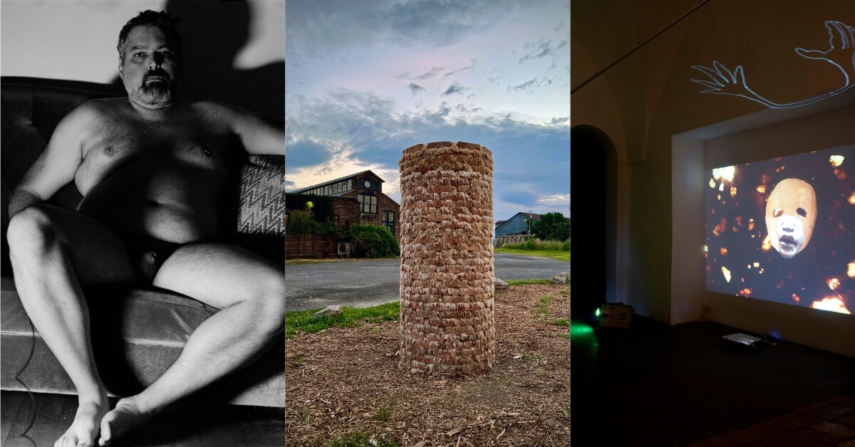 Works by artists Nestor Perez-Moliere, Alison McNulty, and Renana Newman to advertise their August 13 open house