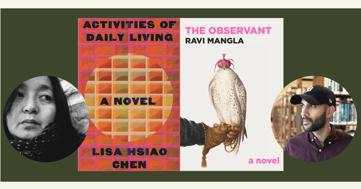 Ravi & Lisa reading 10.13.22_no text photos of Lisa Hsiao Chen and Ravi Mangla with the covers of their respective novels.