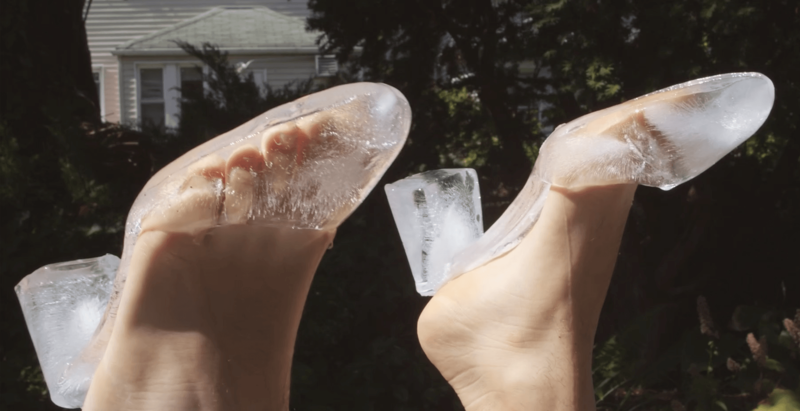 Itala’s ice shoes two feet wearing shoes made of ice